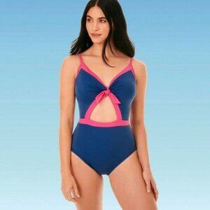 Women's Retro Slimming Control Tie-Front Cut Out One Piece Swimsuit bathing suit